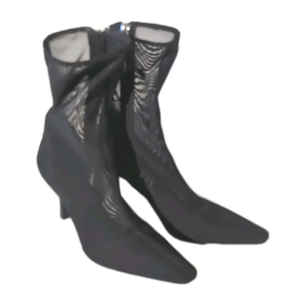 Zara Black Mesh Women's Stiletto Heels Size 8.5 With Zippers - Picture 1 of 11